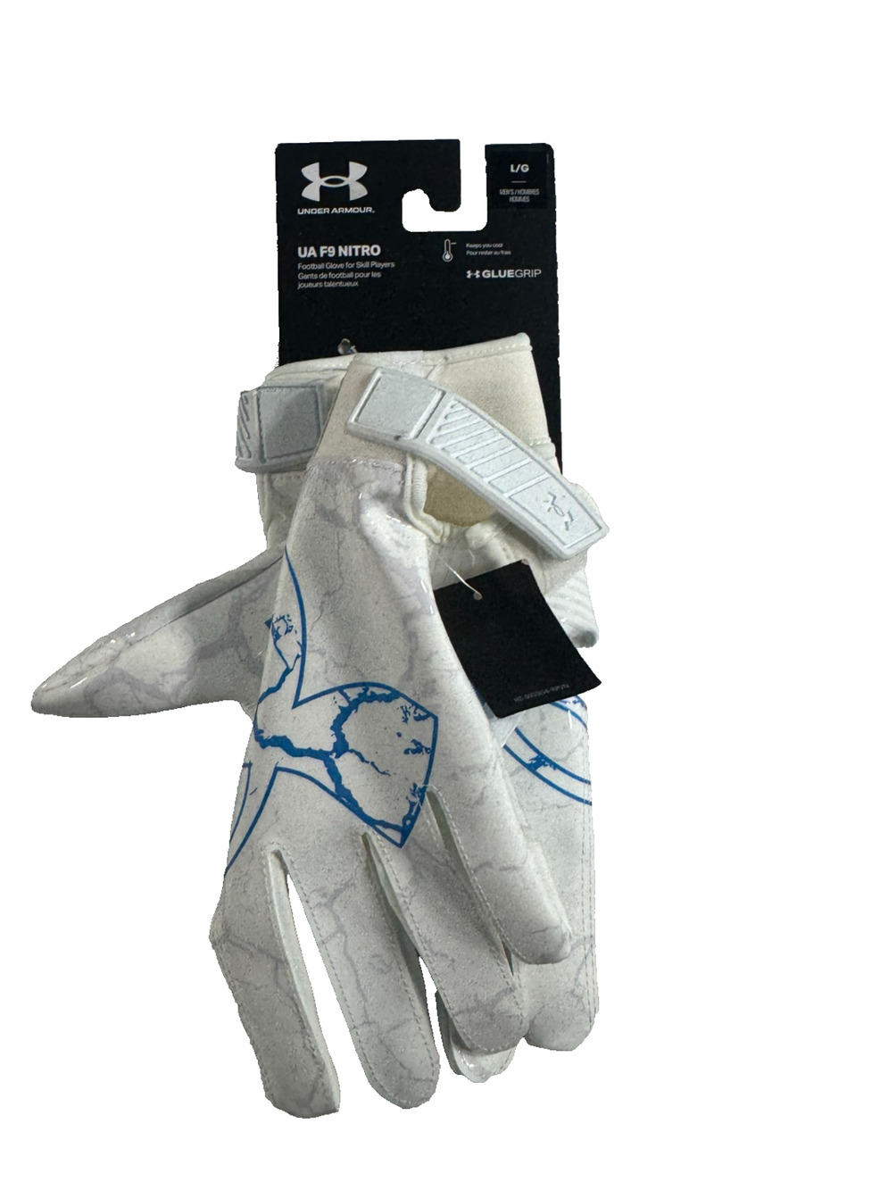 Under Armour UA F9 Nitro Football Receiver Gloves White Blue Adult L NWT Grip